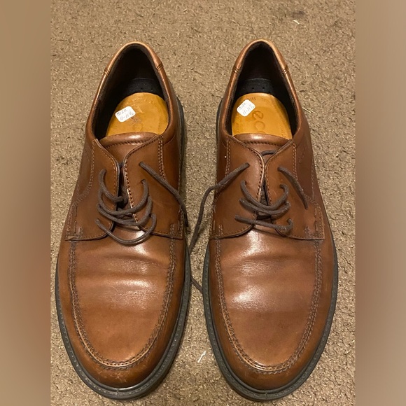 Mens Ecco Brown Leather Lace Up Oxfords Dress Shoes Size 45 11 11.5 - Picture 2 of 5